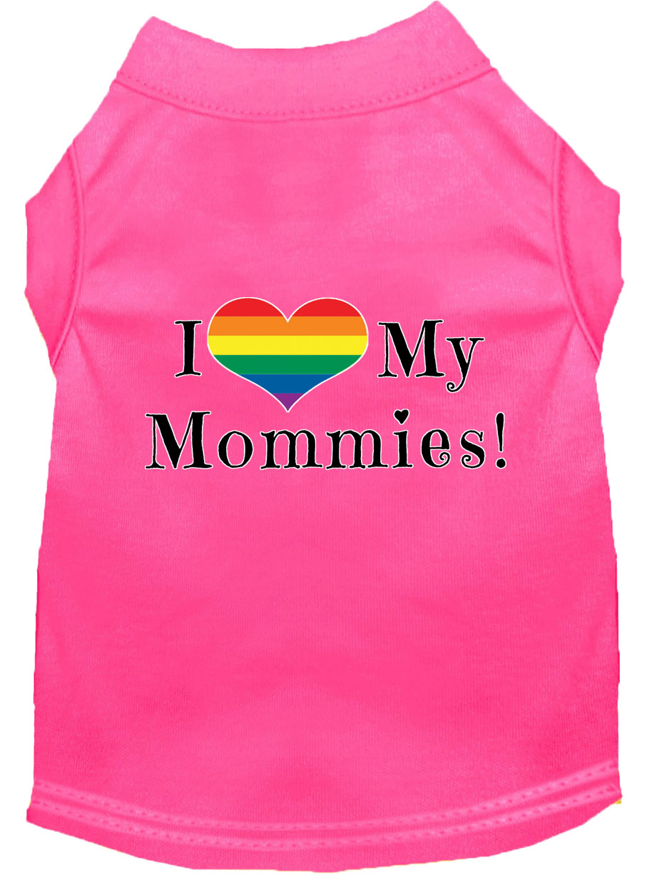 I Heart my Mommies Screen Print Dog Shirt Bright Pink Sm